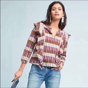 Anthropologie dRA Ruffle Plaid Kelsey Boho Top Size Medium